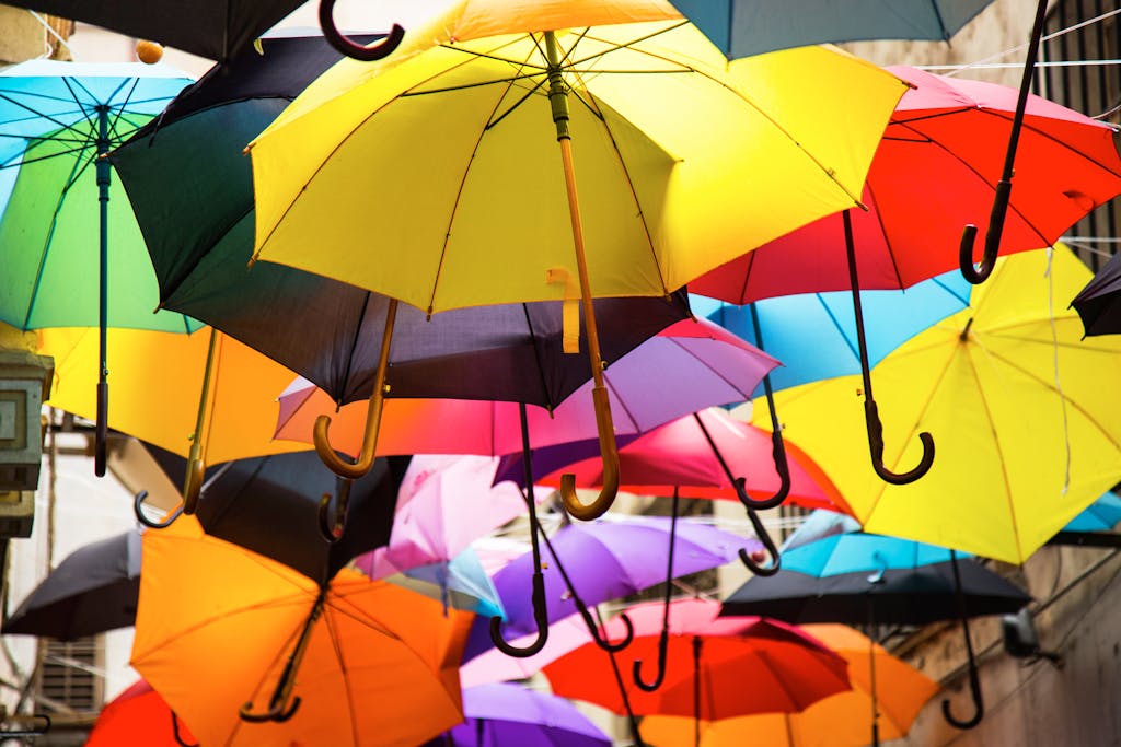 Des parapluies aux couleurs assorties